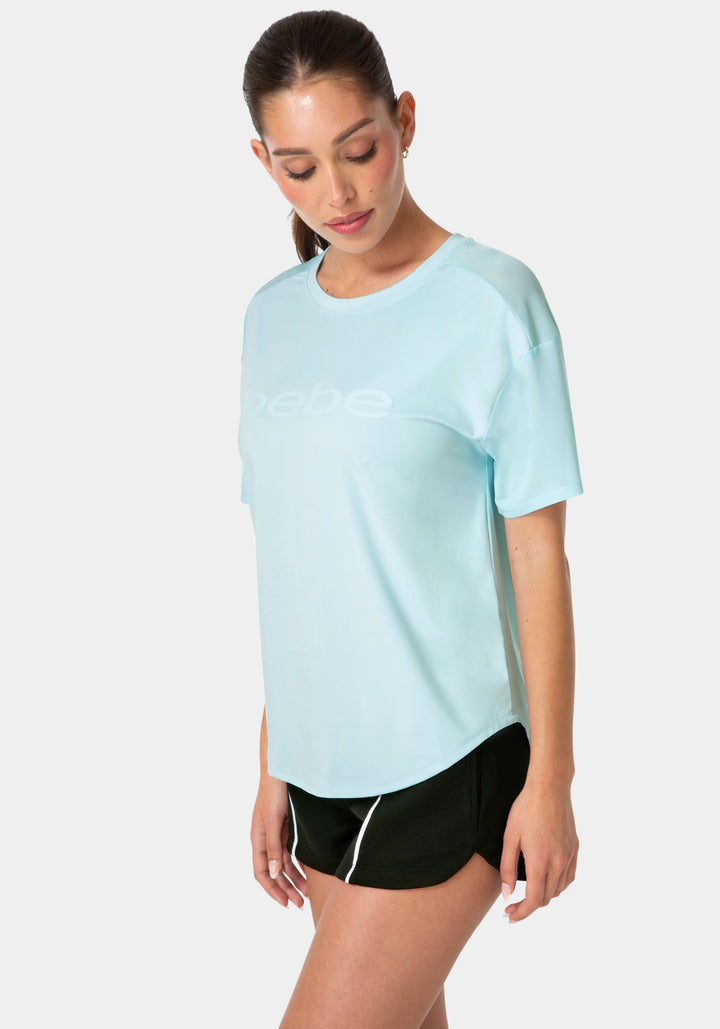 Side View-CURVED HEM TEE W PUFF PAINT LOGO-POWDER BLUE