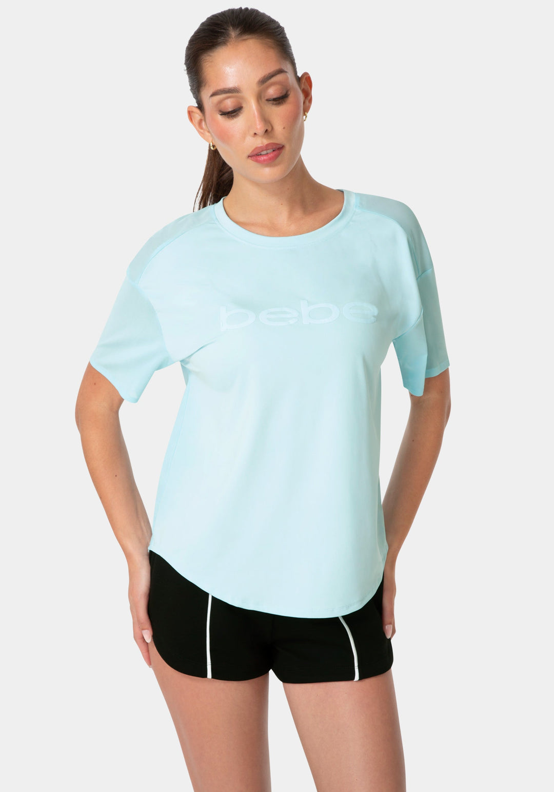 Front View-CURVED HEM TEE W PUFF PAINT LOGO-POWDER BLUE