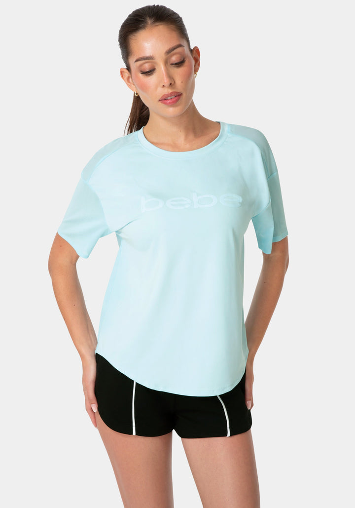 Front View-CURVED HEM TEE W PUFF PAINT LOGO-POWDER BLUE