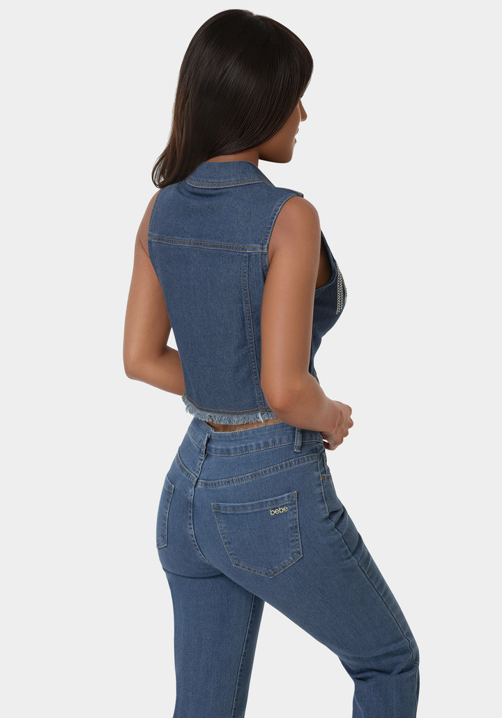 Back View-The Cropped Trucker Vest-Medium Wash