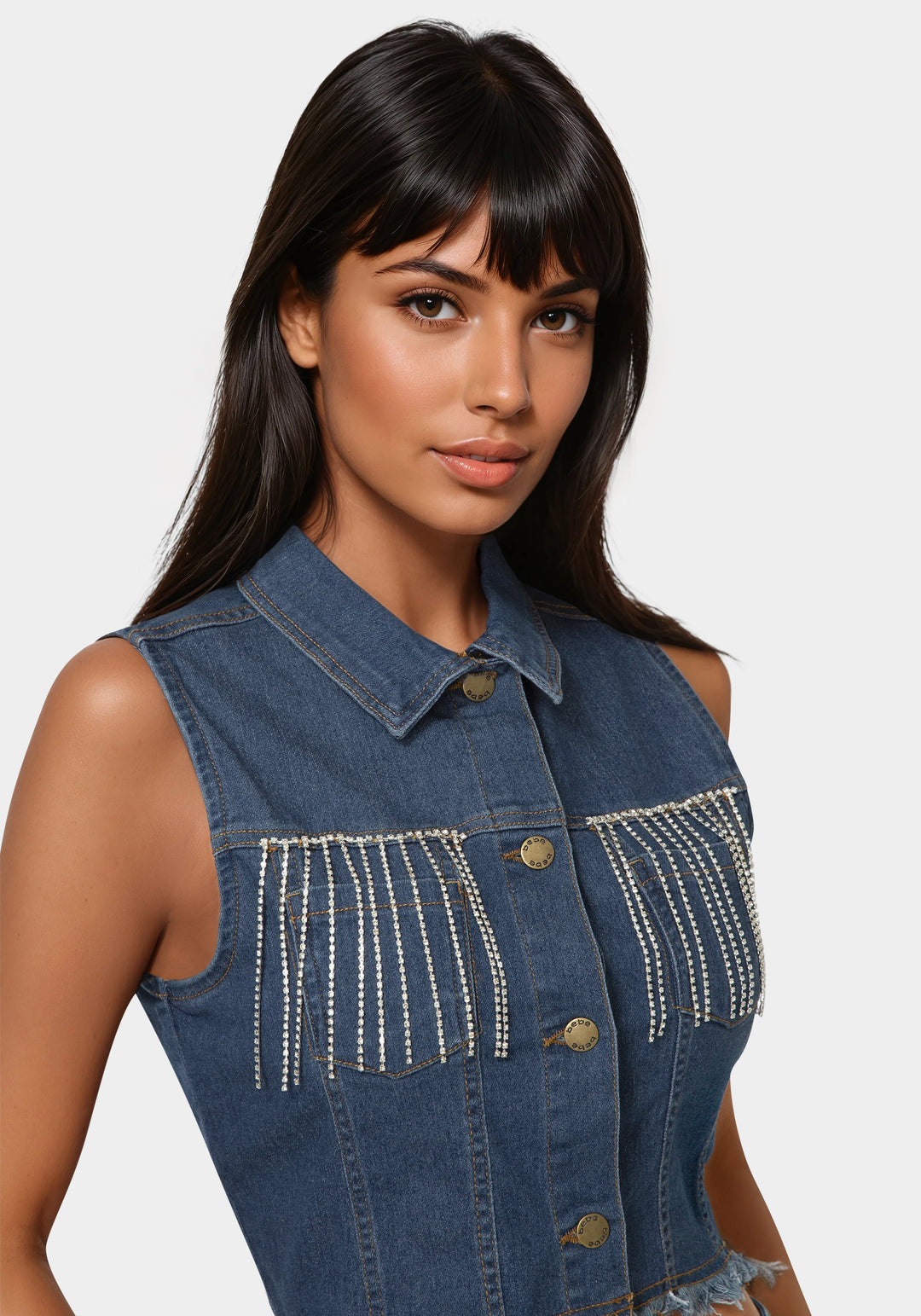 Other View-The Cropped Trucker Vest-Medium Wash