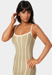 Other View-Striple Knit Bodycon Midi Dress-Sand/White