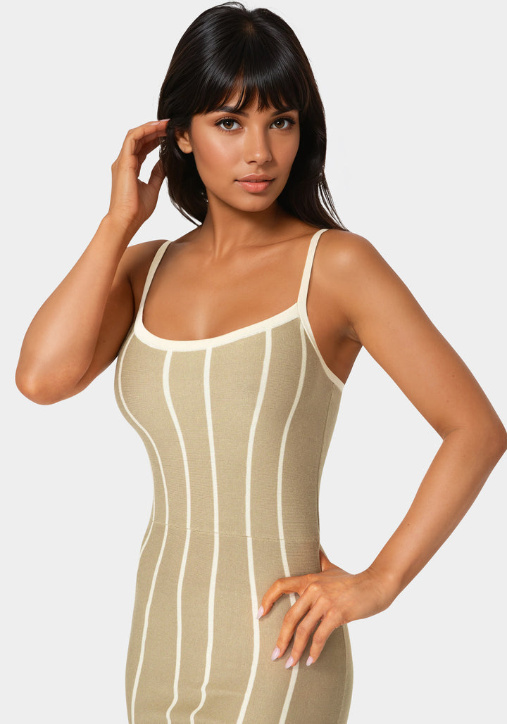 Other View-Striple Knit Bodycon Midi Dress-Sand/White