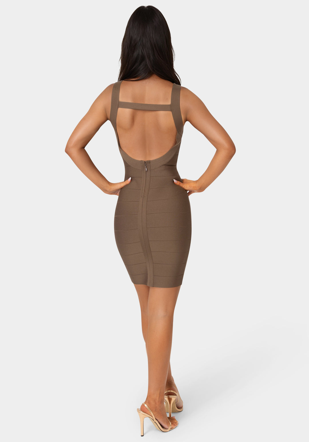 Back View-Bandage Mini Tank Dress-CHOCOLATE