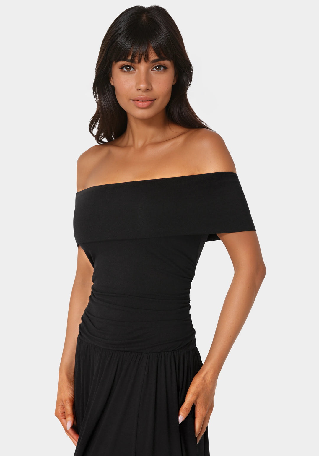 Other View-Off the Shoulder Drop Waist Maxi Dress-Black