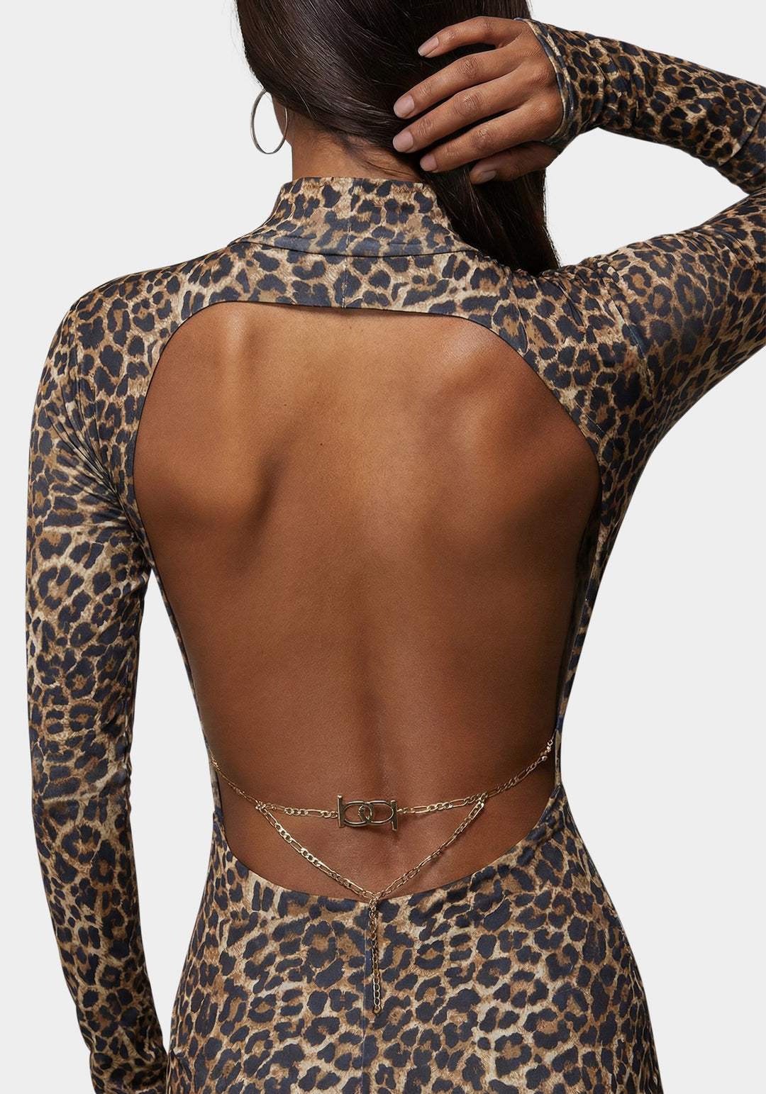 Other View-Open Back Chain Maxi Dress-Leopard