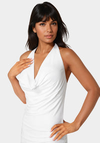 Other View-Deep Cowl Neck Mini Halter Dress-Ivory