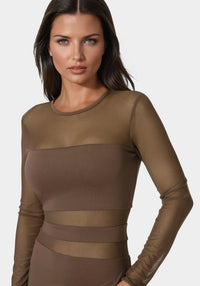 Other View-Illusion Mesh Mini Dress-Chocolate