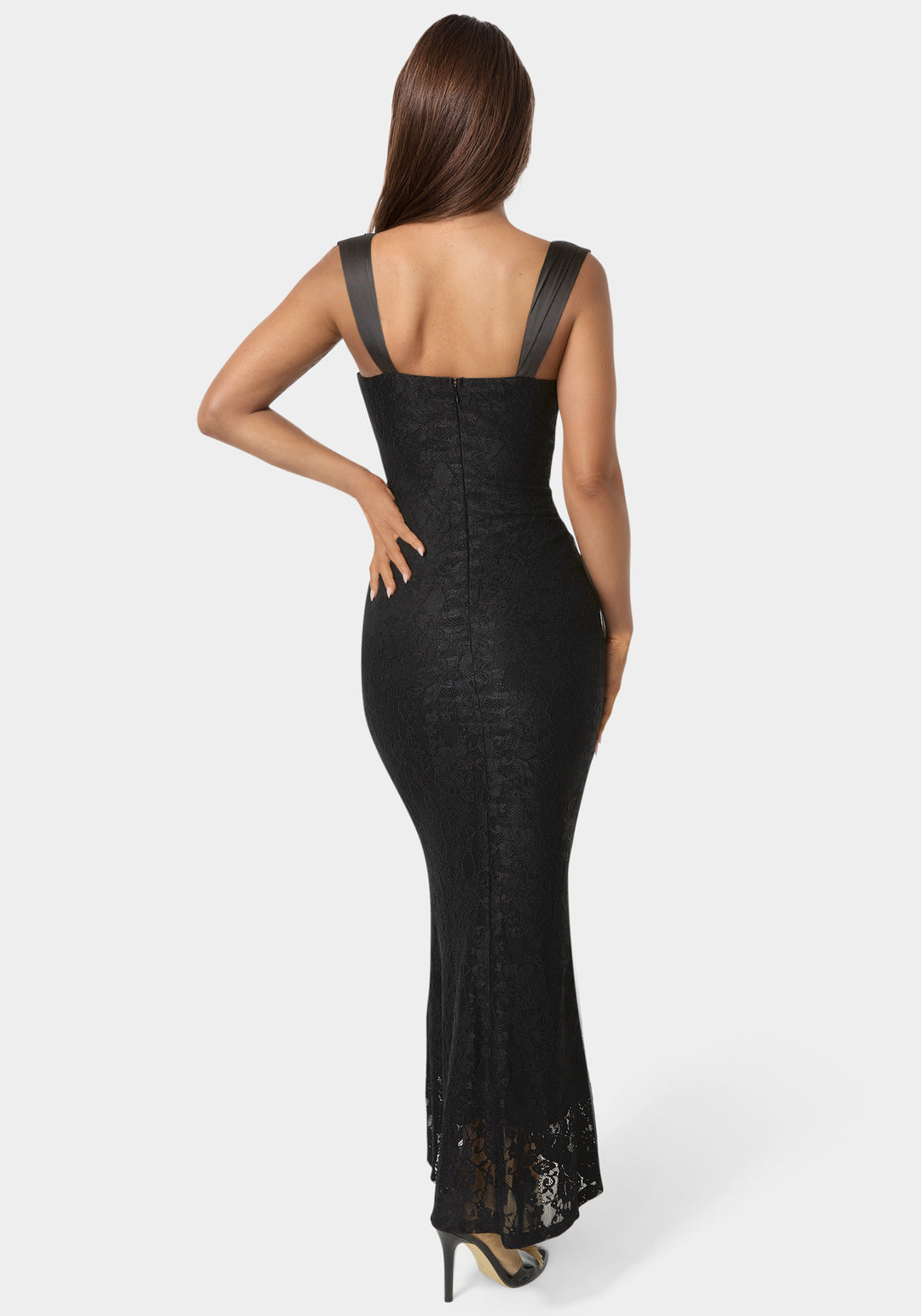 Bebe Women's Lace Bustier Midi Dress - Black nude Bebe Women's Lace Bustier Midi Dress - Black nude