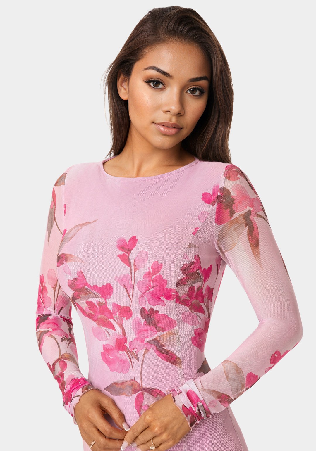 Other View-Long Sleeve Powermesh Dress-PINK MULTI