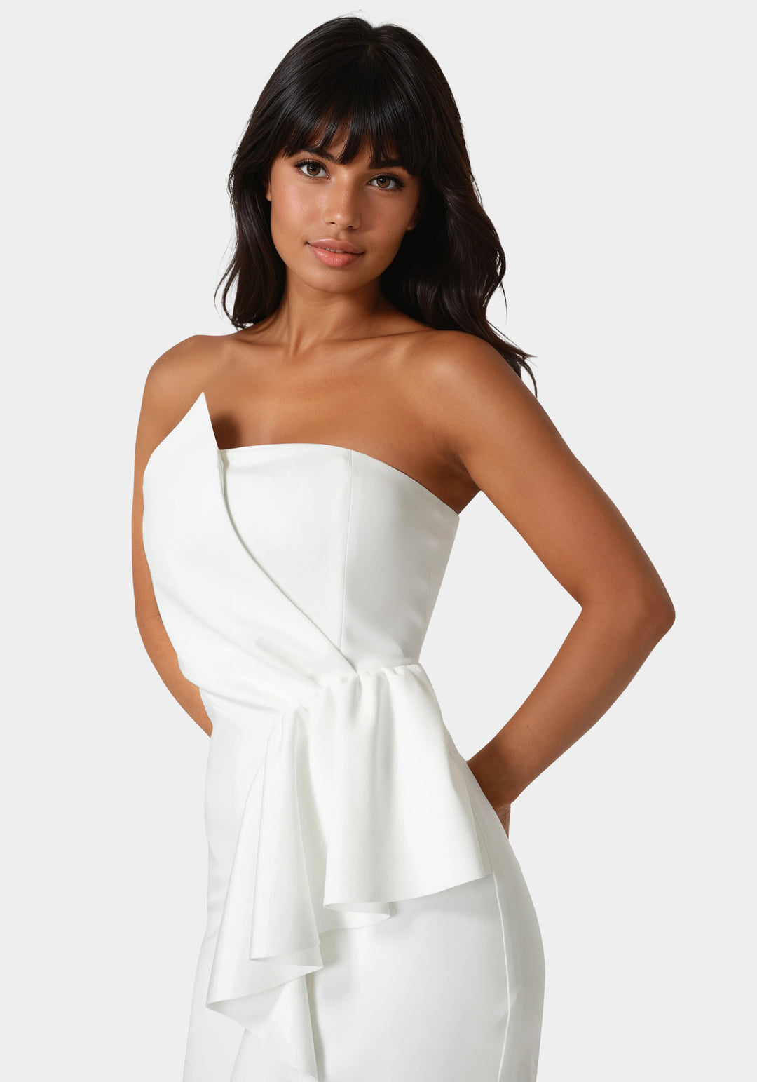 Other View-Strapless Cascade Midi Dress-Ivory
