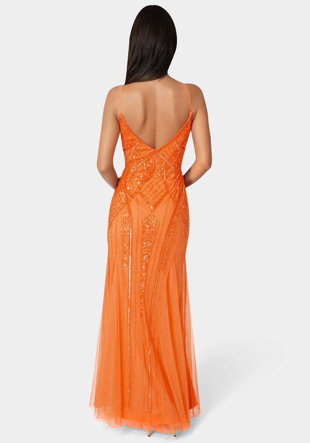 Back View-Beaded Gown-Tangerine