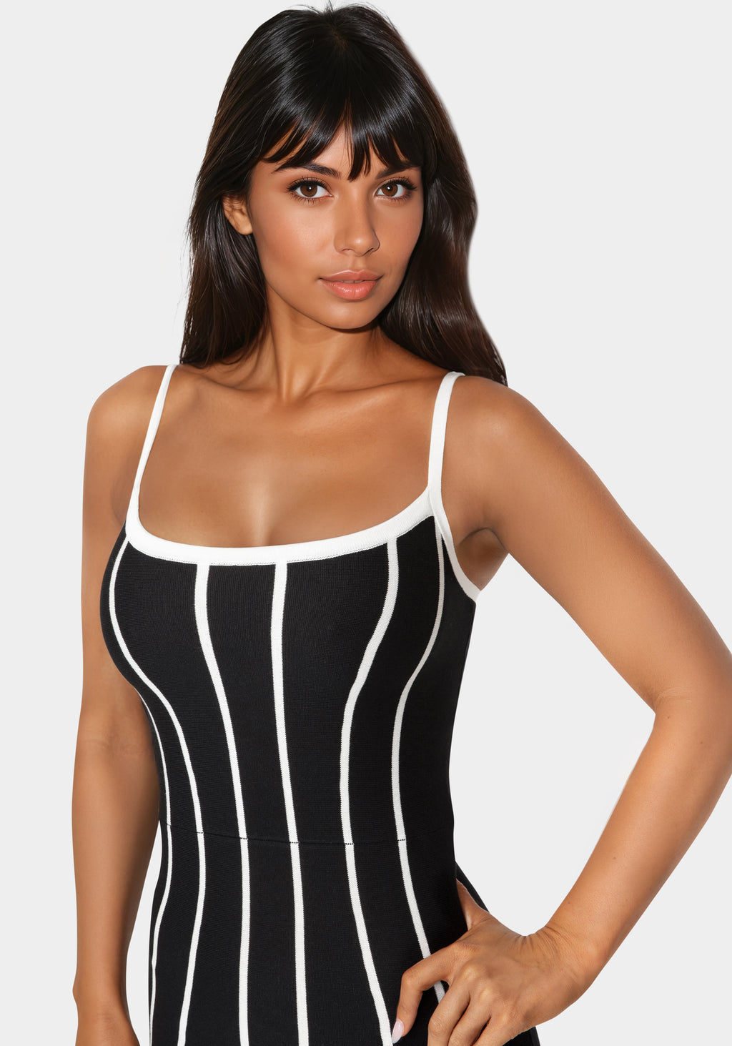 Other View-Striple Knit Bodycon Midi Dress-Black/White