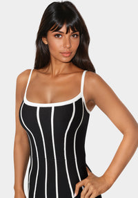 Other View-Striple Knit Bodycon Midi Dress-Black/White