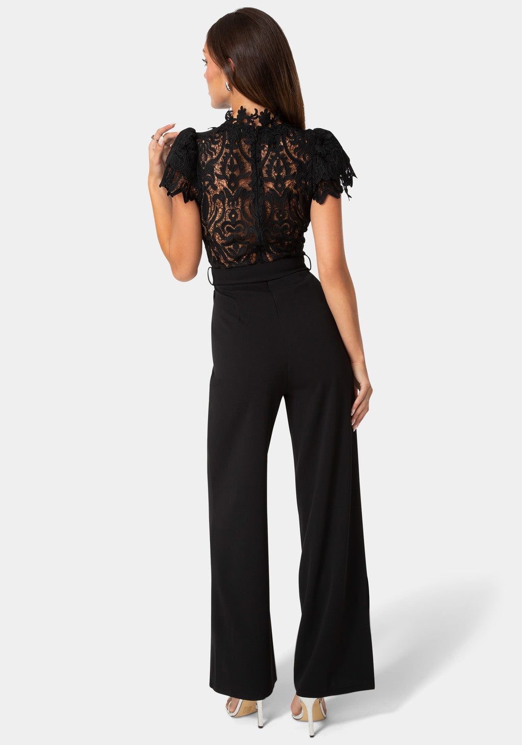 Back View-Lace High Neck Jumpsuit-Black
