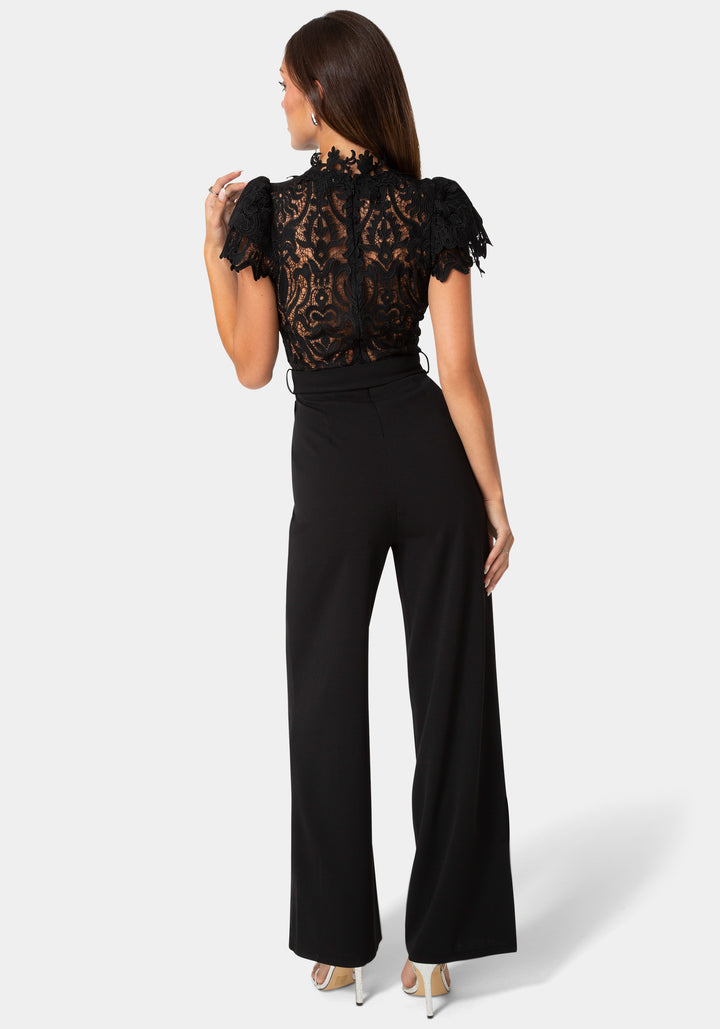 Back View-Lace High Neck Jumpsuit-Black