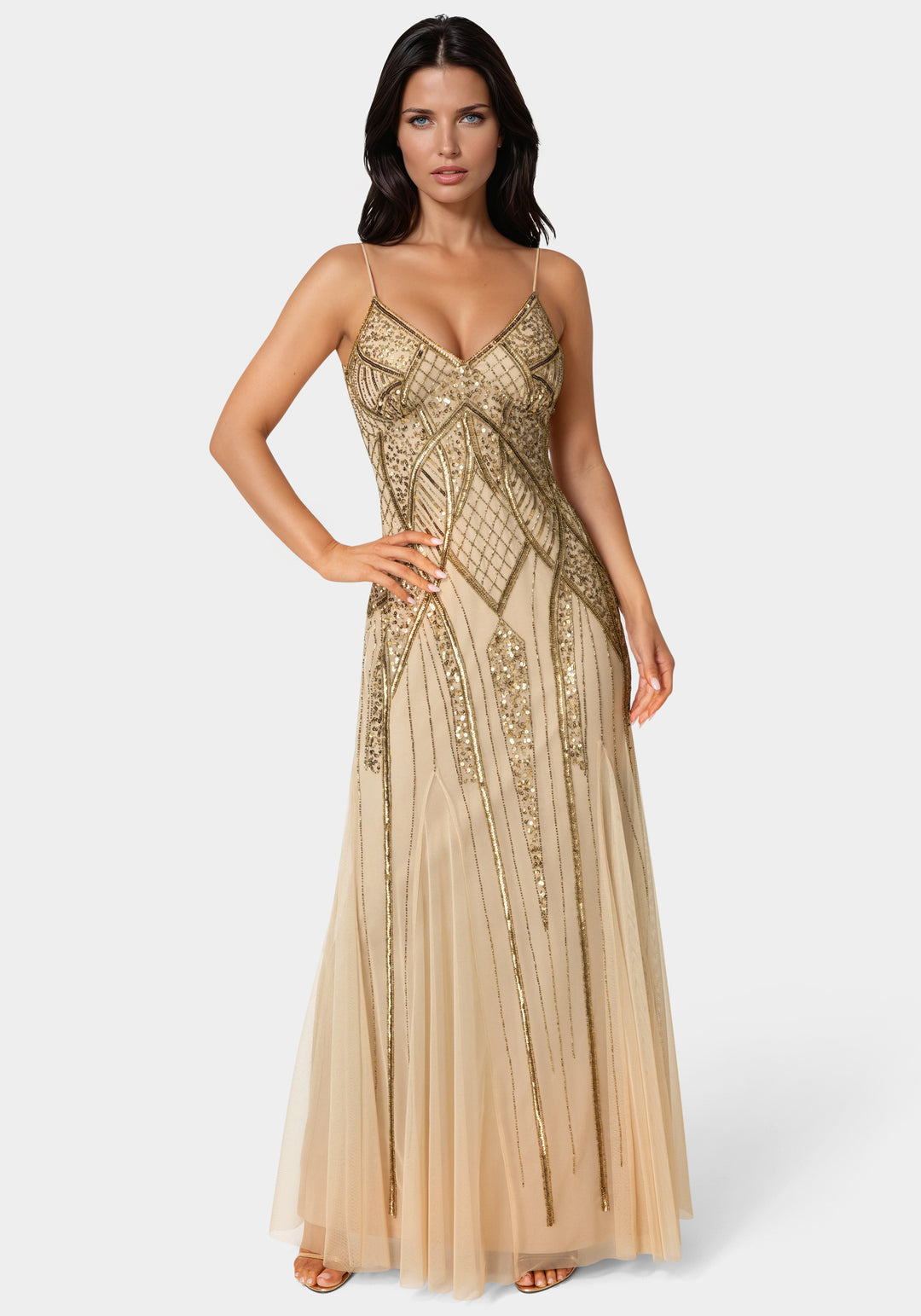 Front View-Beaded Gown-Nude