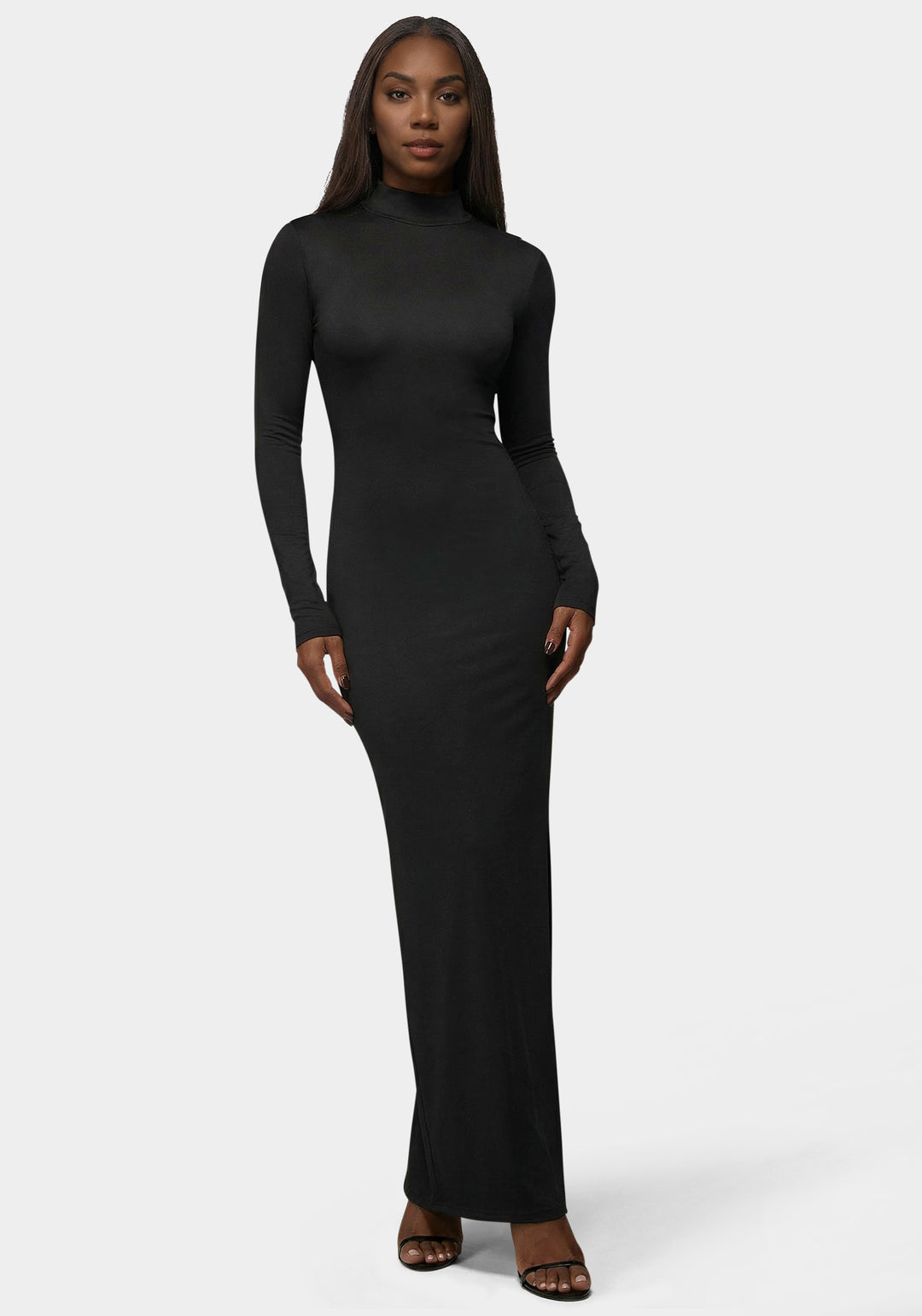 Front View-Open Back Chain Maxi Dress-Black