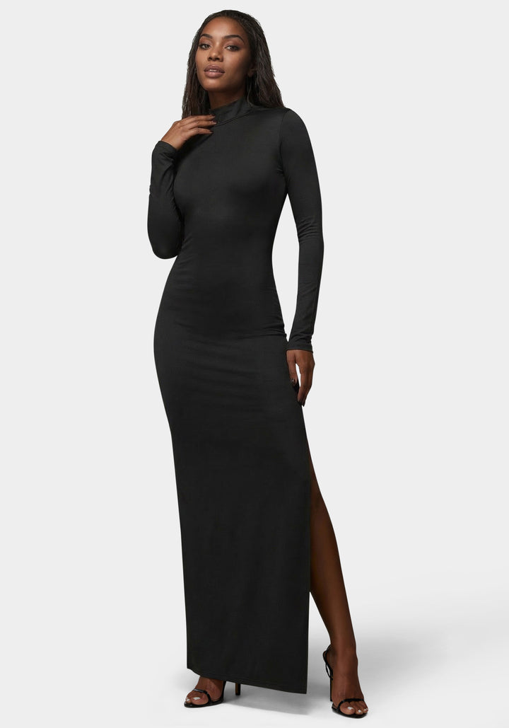 Side View-Open Back Chain Maxi Dress-Black