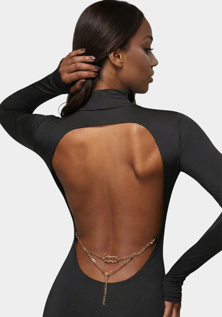 Detail View-Open Back Chain Maxi Dress-Black