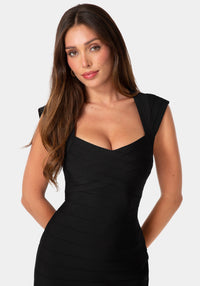 Detail View-Cap Sleeve Bandage Mini Dress-Black