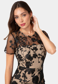 Other View-3D Floral Fit & Flare Mini Dress-Black/Brown