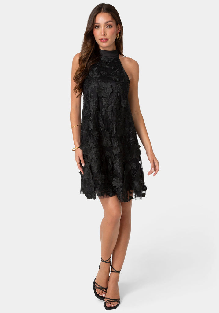 bebe floral embroidered midi dress Women's 3D Halter Mini evokes a sense of Zara - Mini Dress Back Details Size:40W x 34L
