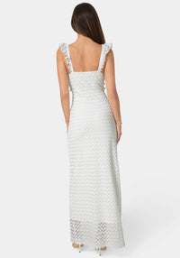 Back View-Lace Keyhole Maxi Dress-White