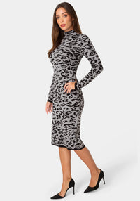 Side View-JACQUARD FUNNEL MIDI SWEATER DRESS-LEOPARD