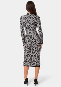 Back View-JACQUARD FUNNEL MIDI SWEATER DRESS-LEOPARD