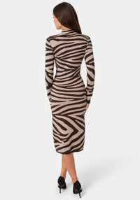 Back View-JACQUARD FUNNEL MIDI SWEATER DRESS-ZEBRA