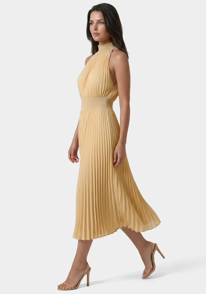 Side View-Sleeveless Pleated Dress-Champagne