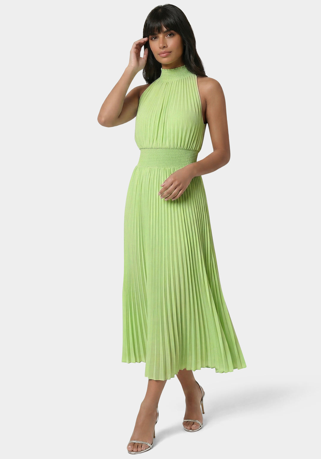 Side View-Sleeveless Pleated Dress-Sage