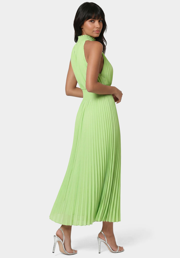 Back View-Sleeveless Pleated Dress-Sage