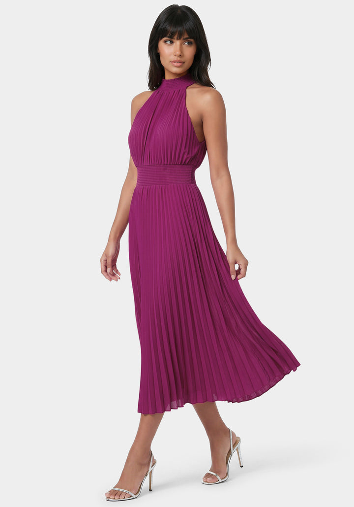 Side View-Sleeveless Pleated Dress-Fuchsia