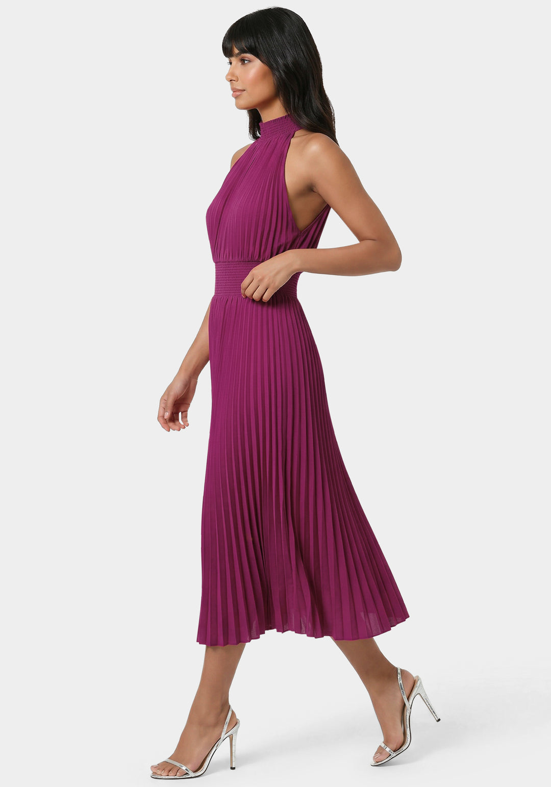 Detail View-Sleeveless Pleated Dress-Fuchsia