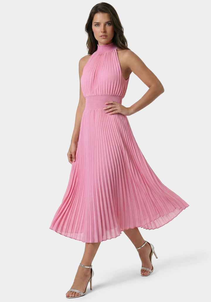 Side View-Sleeveless Pleated Dress-Pink