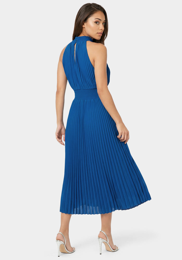 Back View-Sleeveless Pleated Dress-Royal
