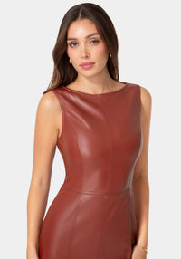 Other View-Faux Leather Midi Pencil Dress-Wine