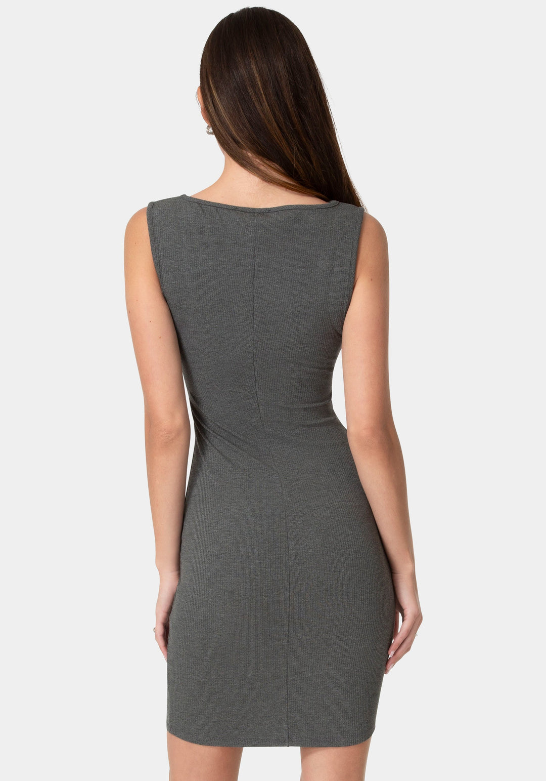 Back View-Ribbed Boatneck Mini Dress-CHARCOAL
