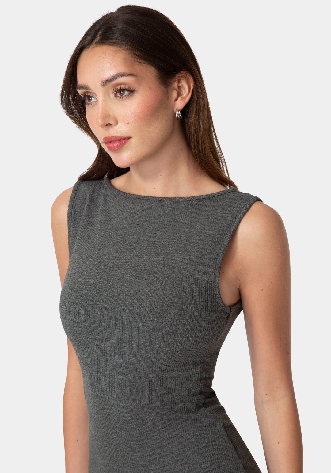 Other View-Ribbed Boatneck Mini Dress-CHARCOAL