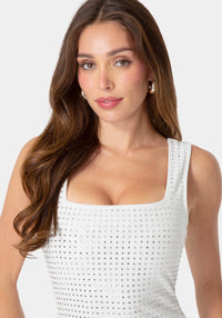Other View-Square Neck Hotfix Mesh Maxi Dress-White