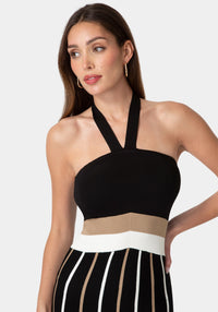 Other View-Carwash Fringe Knit Halter Dress-Black Multi