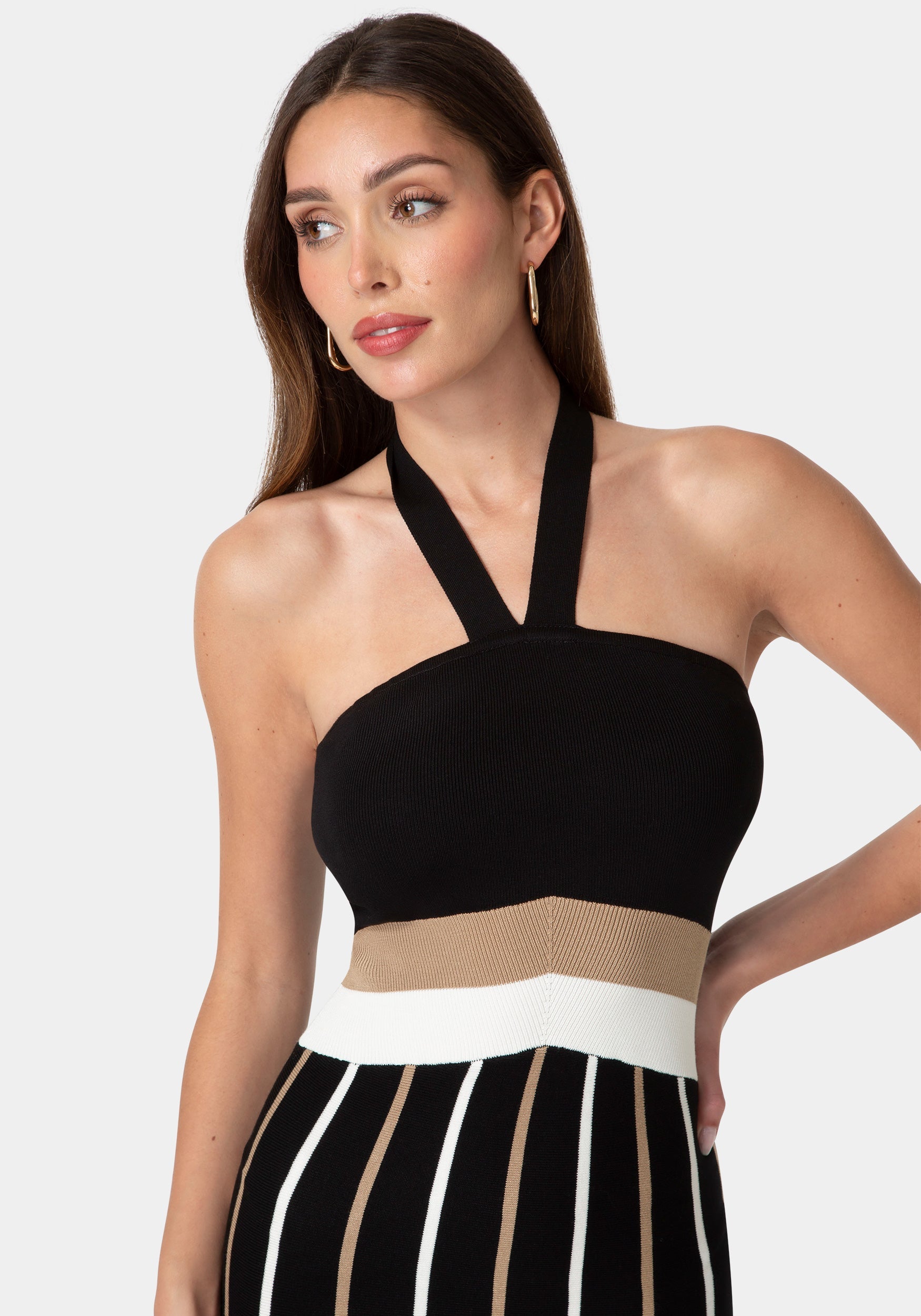 Other View-Carwash Fringe Knit Halter Dress-Black Multi