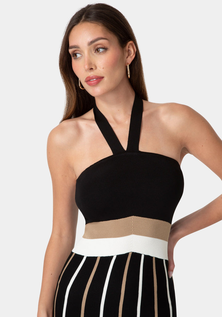 Other View-Carwash Fringe Knit Halter Dress-Black Multi