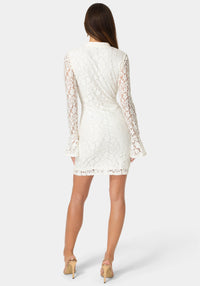 Back View-LACE KEYHOLE NECK SLIM DRESS-Ivory