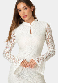 Other View-LACE KEYHOLE NECK SLIM DRESS-Ivory