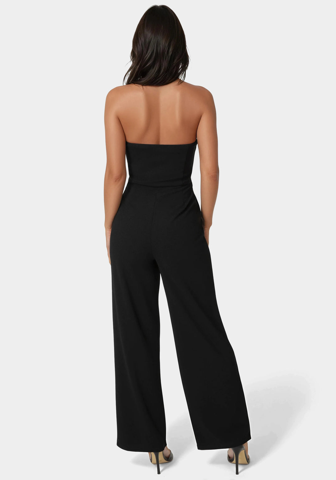 Back View-Strapless Wide Leg Jumpsuit-Black