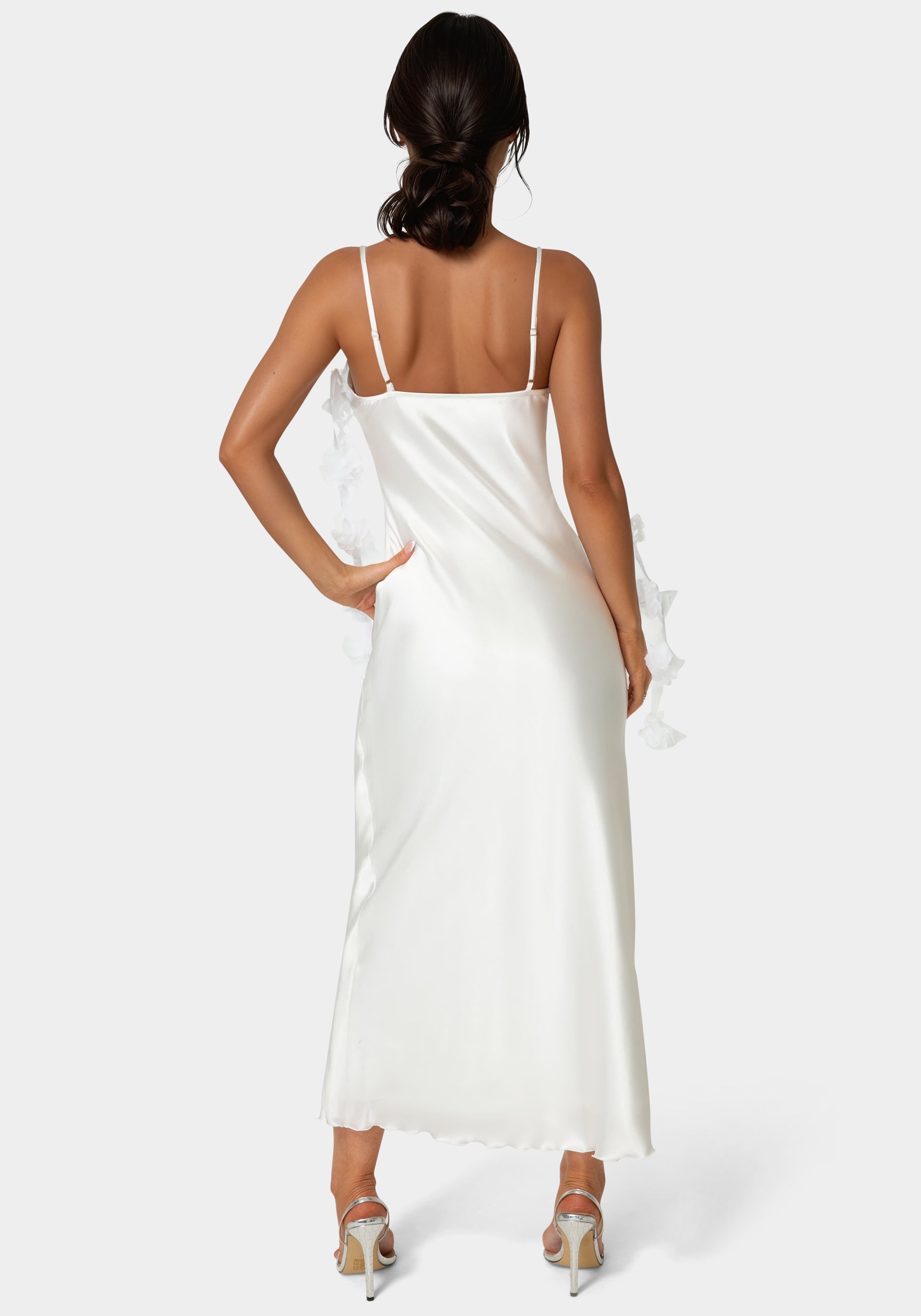 Bebe Women's Cascading Floral Satin Maxi Dress