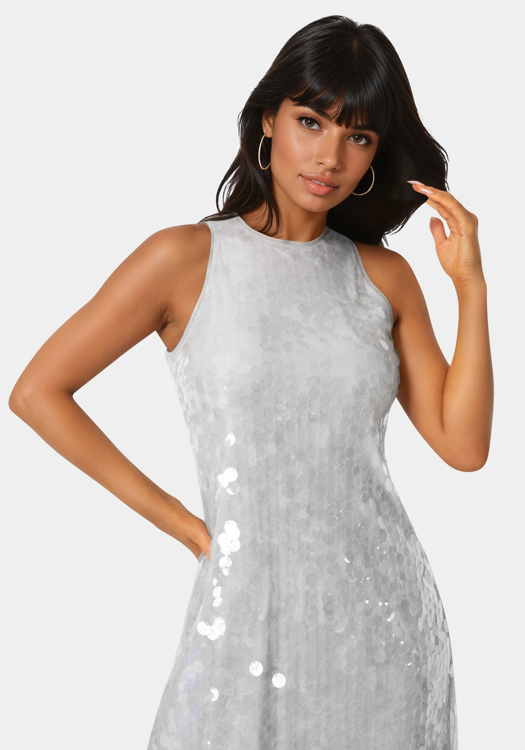 Bebe Women's Clear Sequin Dress - Silver Bebe Women's Clear Sequin Dress - Silver